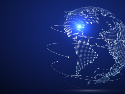 3D earth graphic symbolizing global trade, vector illustration.